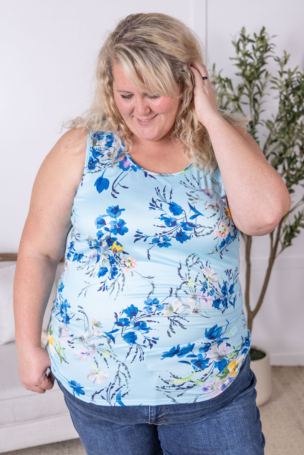 Luxe Crew Tank - Light Blue Floral Bliss